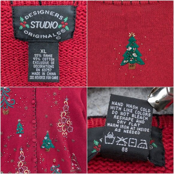 Vtg Designers Studio Christmas Sweater Womens Red Beaded Cardigan Size XL - Picture 5 of 9